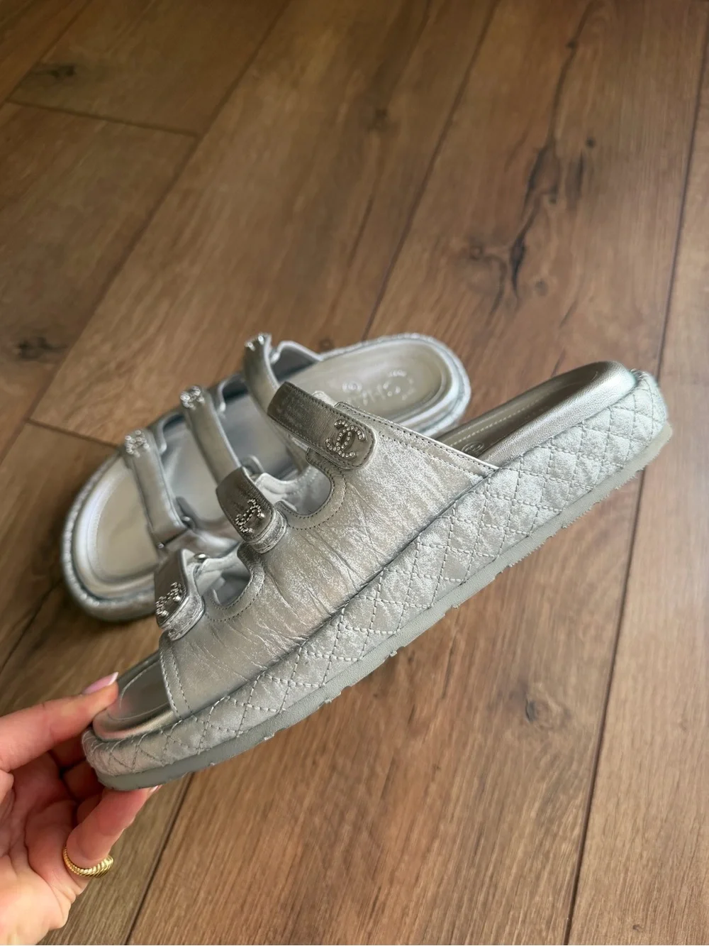 CHANEL laminated lambskin